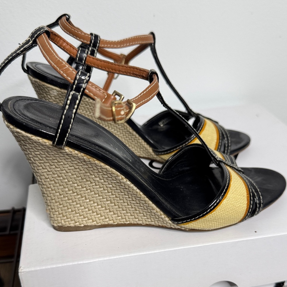 Charles & Keith Black and Tan Wedge Heels